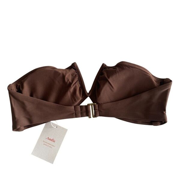 Andie The Scala Swim Bikini Top Bandeau Women's Small Espresso Brown Minimilist - Picture 2 of 9